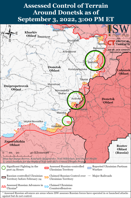 Карта бойових дій Донбас 4.09.2022