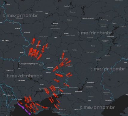 Напрямок руху дронів і ракет на карті