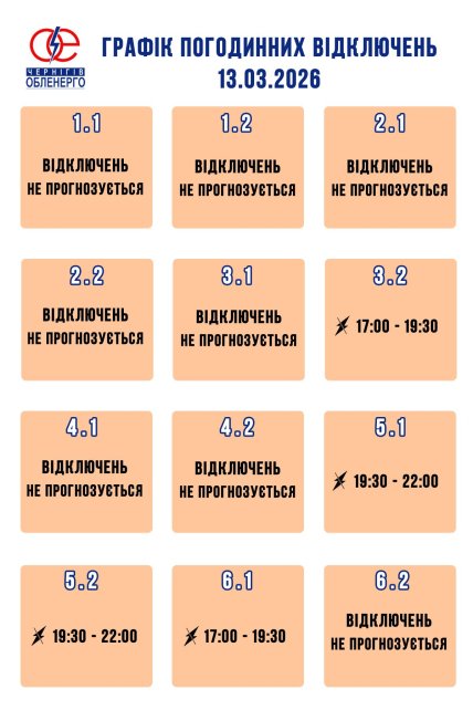Графики отключений в Черниговской области 13 марта