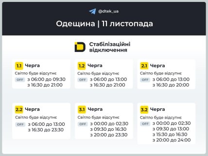 Графіки відключень в Одеській області на 11 листопада