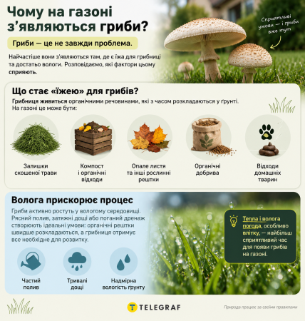Почему на газоне растут грибы