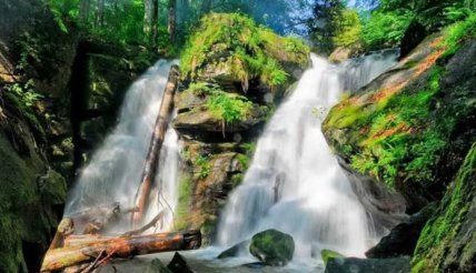 Водопад образуют два потока воды