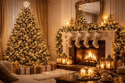 Кімната, прикрашена до новорічних свят