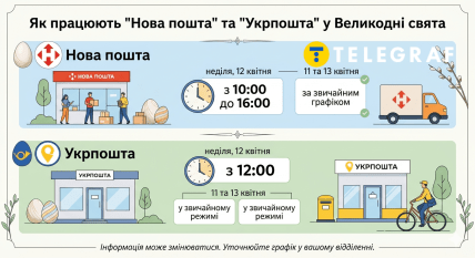 Как работают Новая почта и Укрпочта на Пасху. Инфографика сгенерирована ИИ
