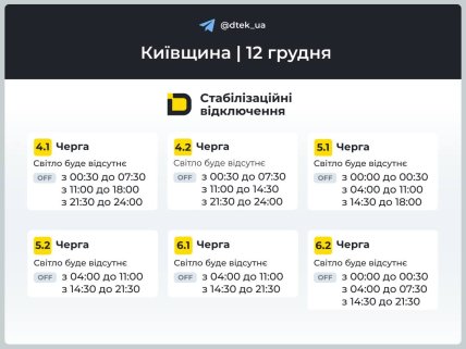 Графики отключений в Киевской области 12 декабря