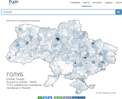 Розповсюдження прізвища Голуб в Україні