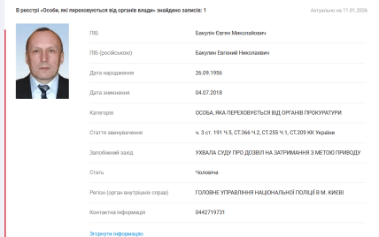 Евгений Бакулин находится в международном розыске – скриншот реестра