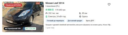 Цены на Nissan Leaf в Украине