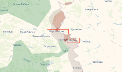 Миропольское и Марьино на карте DeepState