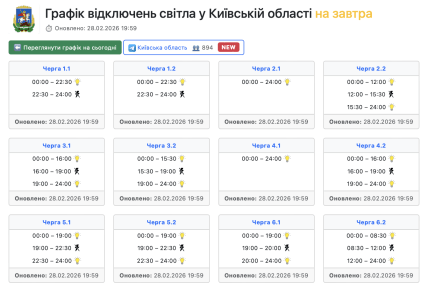 Графики отключений в Киевской области 1 марта
