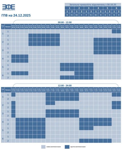 Графики отключений в Волынской области 24 декабря