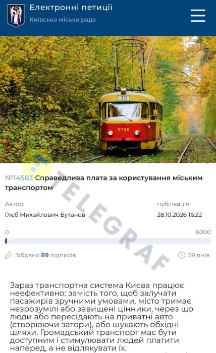 Петиція на сайті Київської міської ради. Фото: "Телеграф"