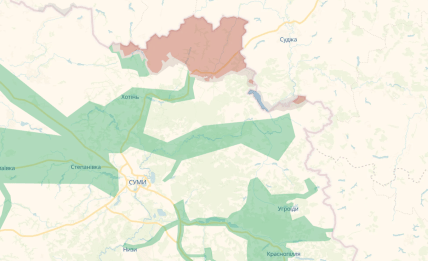 Карта DeepState, де йдуть бої у Сумській області