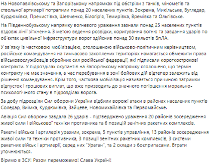 Дані Генштабу ЗСУ