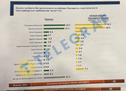 Залужний та Зеленський лідирують в опитуванні SOCIS