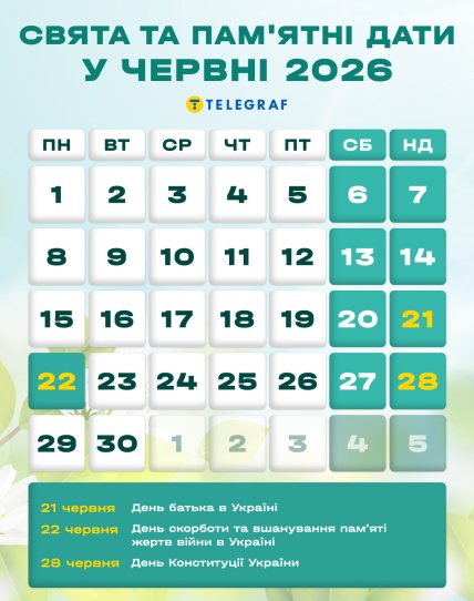 Календар свят на червень 2026 року