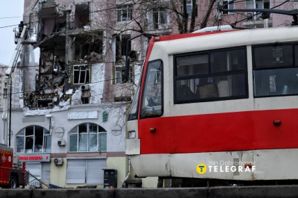 Разрушение в Киеве после попадания БПЛА