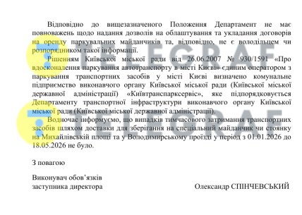 Відповідь Департаменту територіального контролю КМДА від 20.05.2026