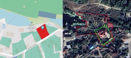 Земельна ділянка, згідно з кадастром, та її орієнтовна реальна площа — порівняння кадастрової карти і GoogleMaps. Колаж "Телеграфу"