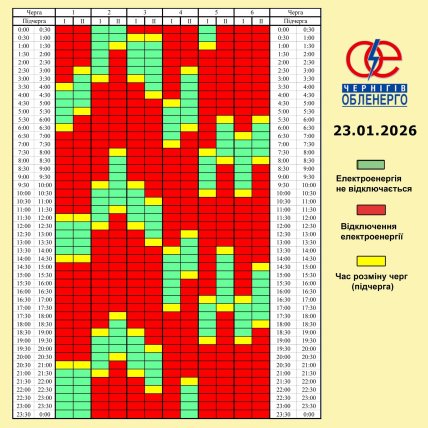 Графики отключений в Черниговской области 23 января