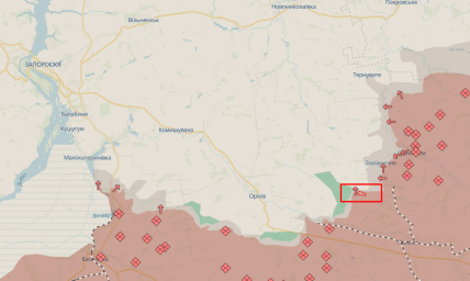 Мирное Запорожской области на карте боевых действий 13.04.2026