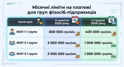 Месячные лимиты на платежи для разных групп физлиц-предпринимателей. Инфографика "Телеграфа", созданная с помощью ИИ