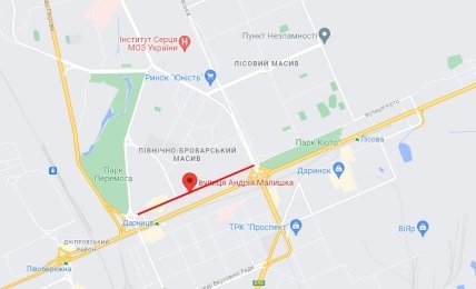 Улица Малышко в Киеве карта