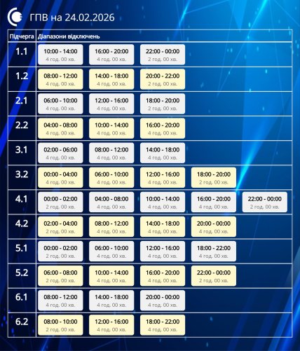 Графики отключений в Сумской области 24 февраля