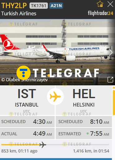 Скриншот даних літака з Flightradar24