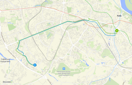 Схема руху маршрутки з Південної Борщагівки в центр міста