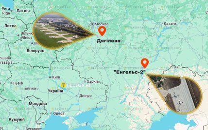 Аеродроми "Дягилево" та "Енгельс", карта