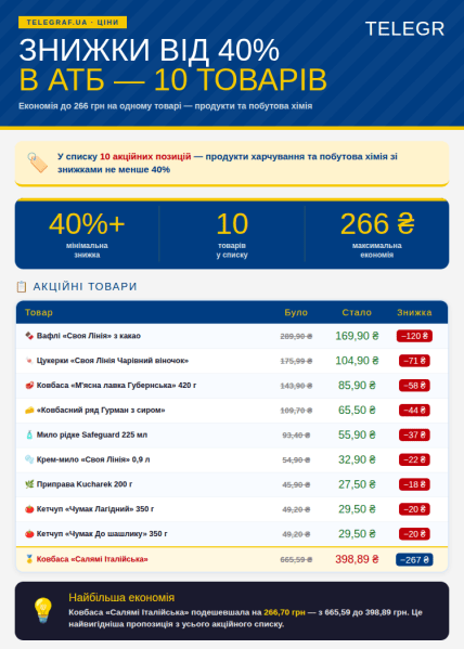 Знижки від 40% на продукти та товари в "АТБ" до 21 квітня
