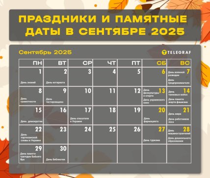Календарь праздников на сентябрь 2025