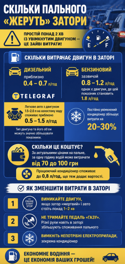Сколько горючего тратится в пробках