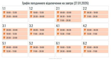 Графіки відключень в Івано-Франківській області 27 січня