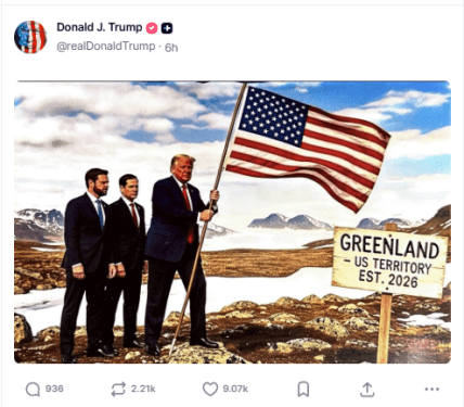 Пост Дональда Трампа о Гренладии в TruthSocial