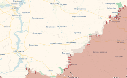 Карта, де йдуть бої в Запорізькій та Дніпропетровській областях 27.04.2026