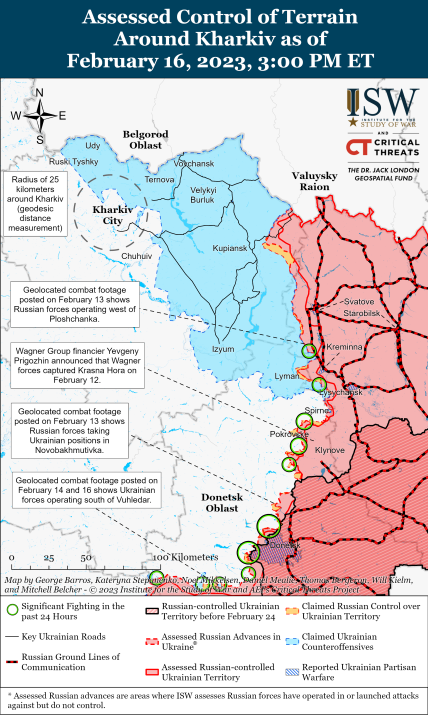 Map of battles in Харьковской and Луганской regions 17.02