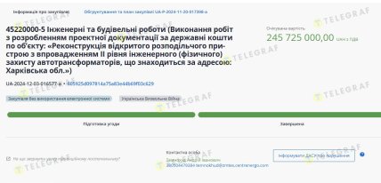 Информация о закупке. Скриншот с сайта Prozorro