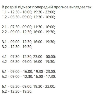 График отключения света в Николаевской области 1 декабря 2025