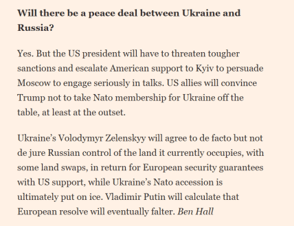 Прогноз FT о мирной договоренности в 2025 году