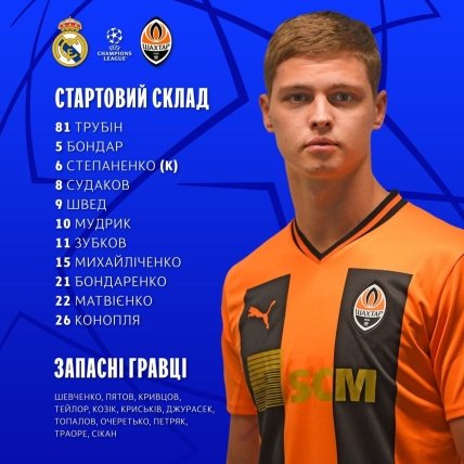 Стартовый состав Шахтера на матч с Реалом