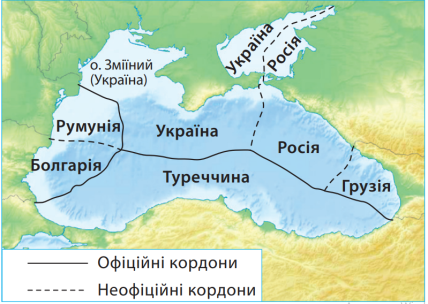 Карта морських кордонів країн у Чорному морі
