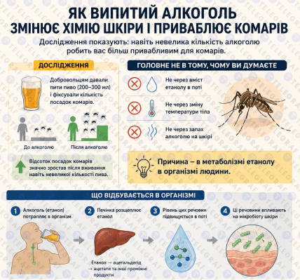 Как алкоголь привлекает комаров