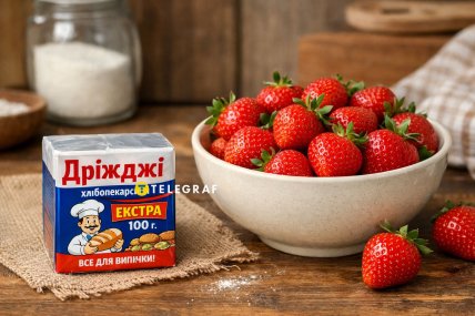 клубника в миске и дрожжи