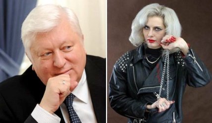 Два портрета рядом: седовласый мужчина в костюме и блондинка в кожаной куртке