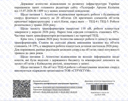 Відповідь Агентства поновлення для "Телеграфа"