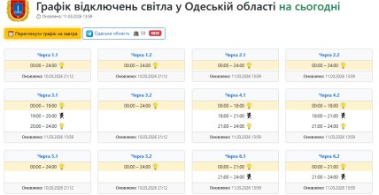 Графики отключений в Одесской области 11 марта