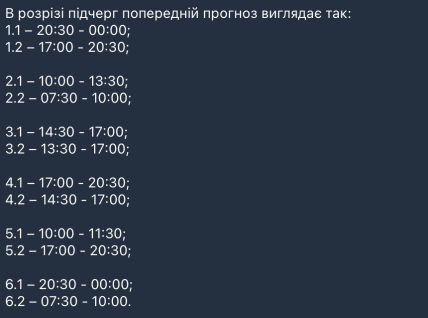 Графики отключений в Николаевской области 22 февраля