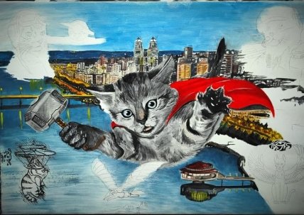 Художник Тарас Билоус нарисовал картину по мотивам падения кота на его машину в Днепре